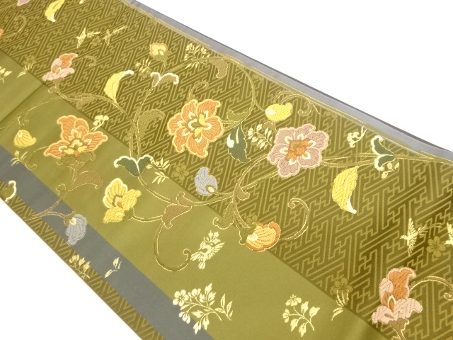 JAPANESE FUKURO OBI / WOVEN FLOWER & BIRD